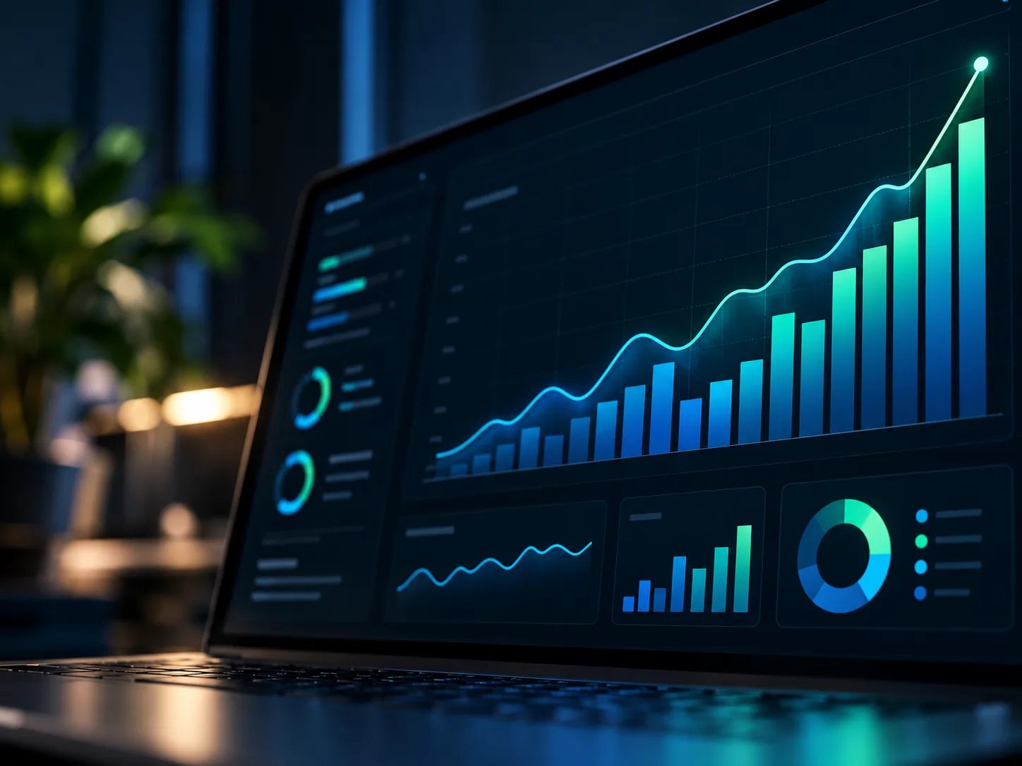 Panel de análisis financiero con gráficos de crecimiento